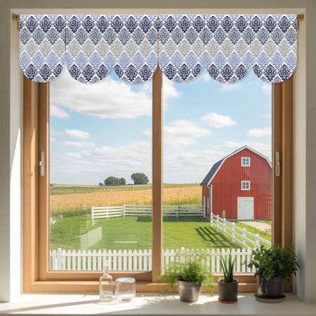 Vintage Floral Door Banner Blue Gray Flower Pattern Country Gradient Small Scalloped Hanging Banner for Door Hanging Flag Backdrop Decoration for Wall Window Party 3pcs 10 x 16 Inch