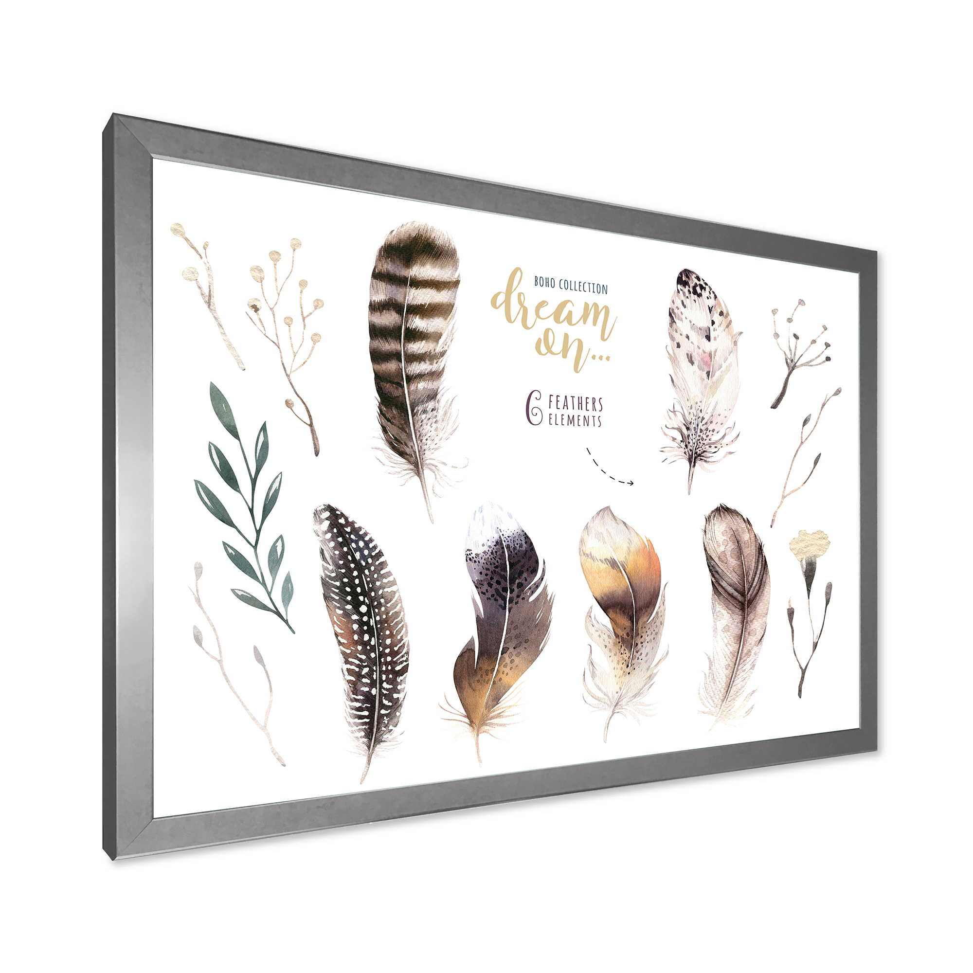Designart 'VIbrant Orange Boho Feathers' Bohemian & Eclectic Framed Art Print