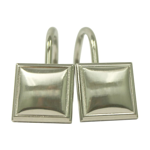 Regan Square Metal Shower Curtain Hooks, 12Pack, Satin Nickel