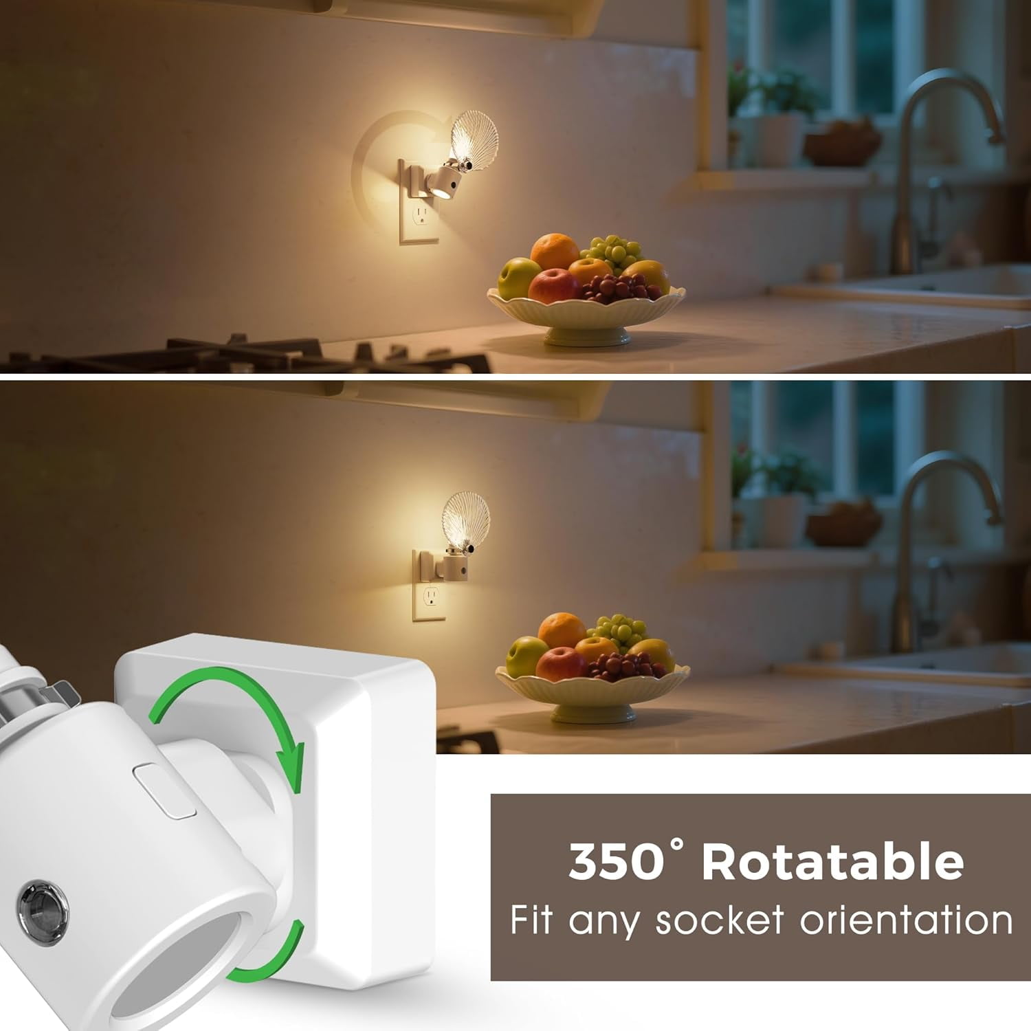 RGHJAR-Night Light,[2 Pack] Night Lights Plug into Wall, Shell Style Glass Nightlight Rotating, Dimmable Nightlights Plug in with Light Sensor, Soft White Nightlights for Hallway Bedroom Bathroom