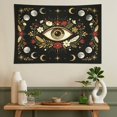 thumbnail image 5 of Boho Evil Eye Moon Phase Floral Feather Tapestry, Black Vintage Celestial Star Botanical Wall Hanging, Witchy Mystic Aesthetic Bedroom Dorm Wall Decor Tapestries, 60"×90", 5 of 6