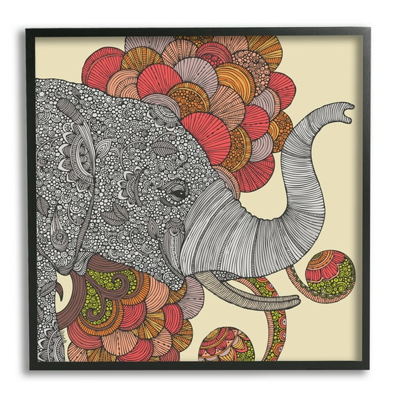 Stupell Industries Elephant Wildlife Detailed Floral Pattern Mandala Shapes Graphic Art Black Framed Art Print Wall Art, Design by Valentina Harper
