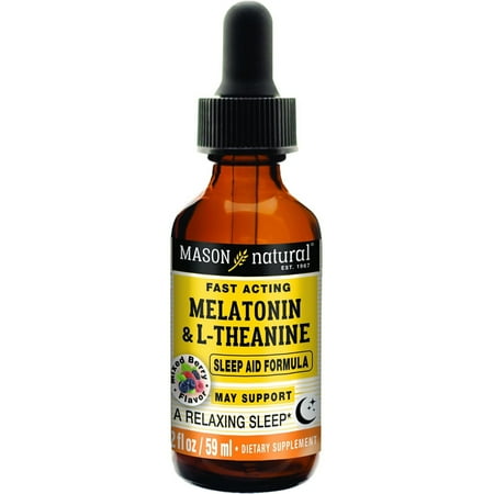 Mason Natural Fast Acting Melatonin with L-Theanine Liquid Drops - Natural Sleep Aid, 2 Fluid Ounce