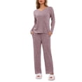 thumbnail image 1 of Conjunto de lounge de punto acanalado para mujer INSPIRE CHIC, pijama de dos piezas con pantalones de manga larga, conjunto a juego, L púrpura, 1 of 6