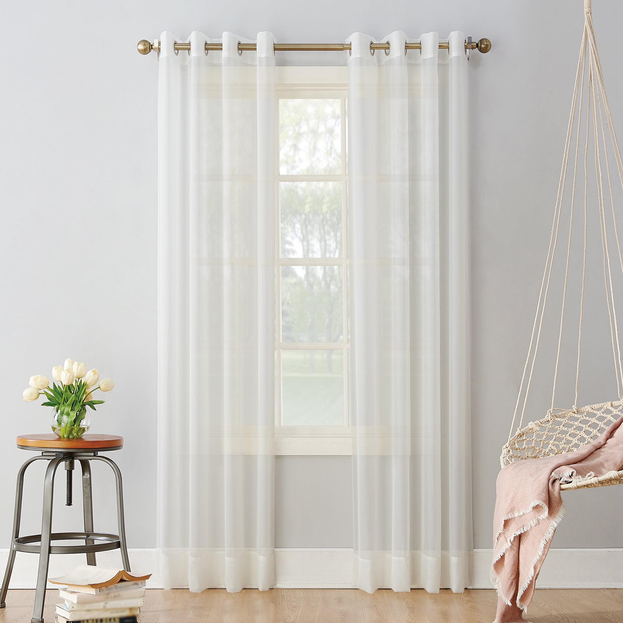No. 918 Emily Voile Sheer Grommet Curtain Panel, 59"x95", Eggshell