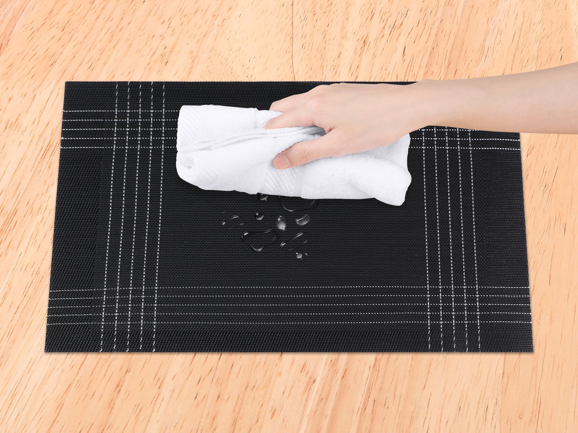 Unique Bargains Indoor Decor Kitchen Mat for Dining Table Set of 8 Black 18" X 12"