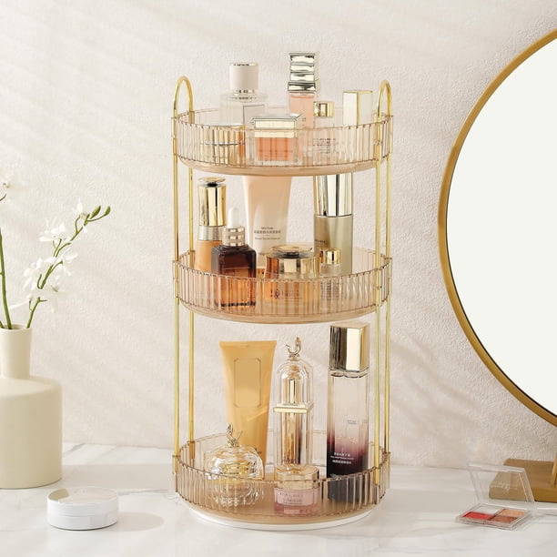 Organizador de maquillaje Aveniee giratorio de 3 niveles para Vanity Gold