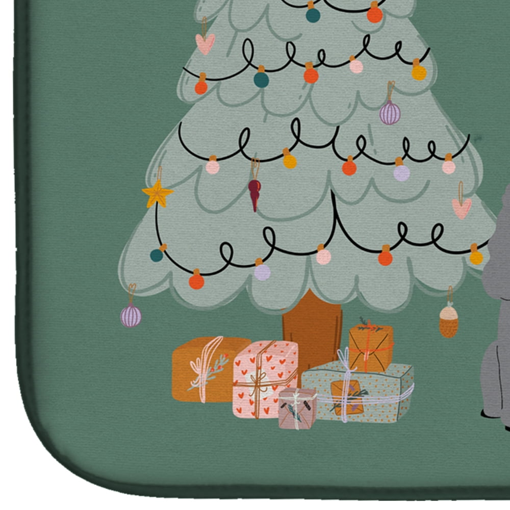 Silver Poodle Christmas Everyone Dish Drying Mat