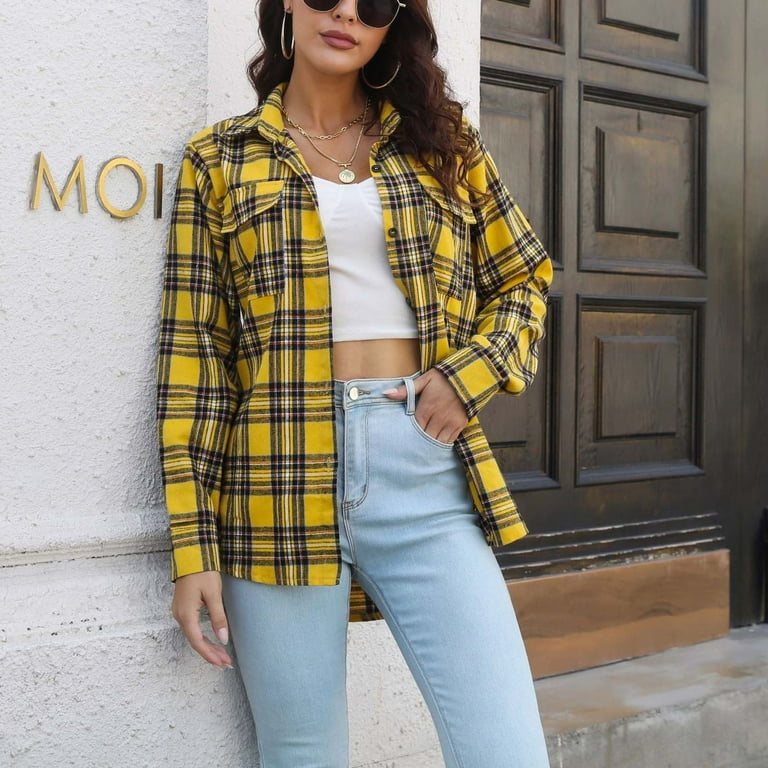 IN'VOLAND Womens Plus Size Flannel Plaid Shirt Roll Up Long Sleeve Button  Down Shirts Casual Tops16-28W at  Women’s Clothing store