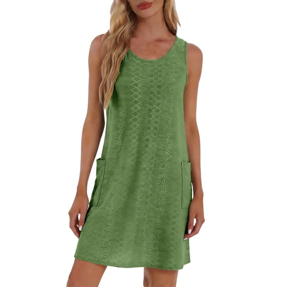 JIAYUE Women's Dress Above Knee Casual Bodycon Slim Fit Sleeveless Round Neck Summer Party Clubwear Elegant Stretchy Solid Color Tunic Classic Female Dresses