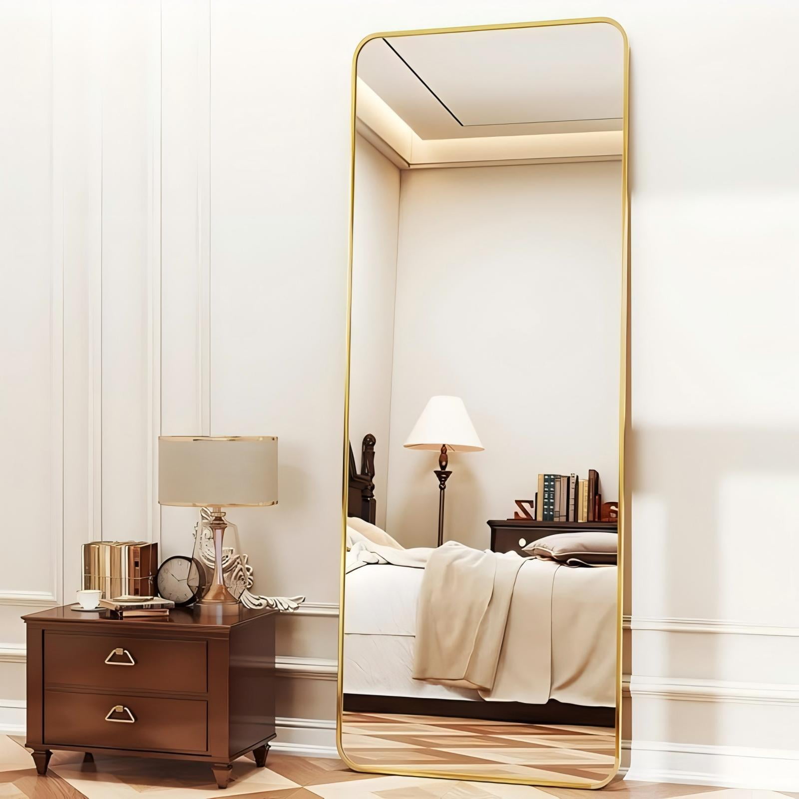Mirstory 56"x 21.2" Full Length Mirror Standing Full Body Mirror with Rounded Corners, Gold