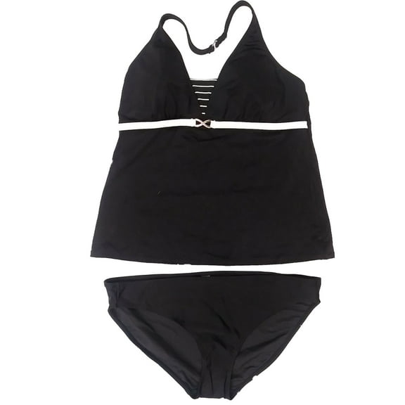 Womens Black & Cream White Stripe 2 Piece Swimming Suit Striped Tankini Set