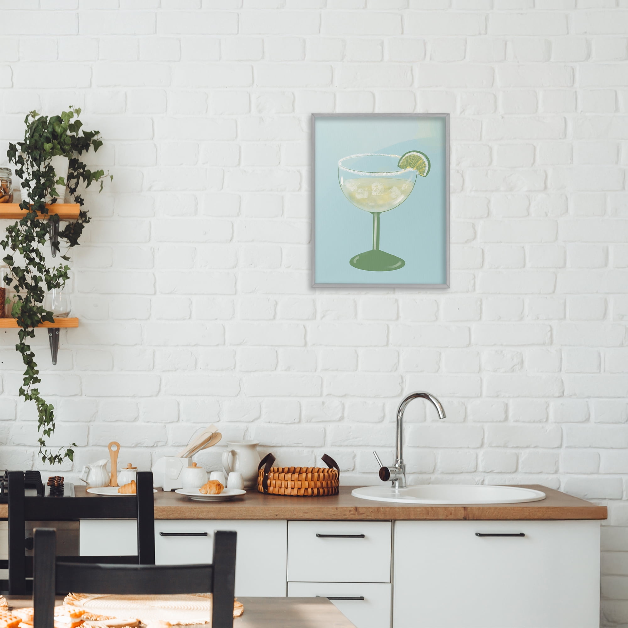 Stupell Industries Margarita Glass over Blue Gray Framed Giclee Art, design by Robin Maria