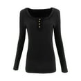 thumbnail image 4 of Faithtur Women?s Henley T-Shirts, Long Sleeve Scoop Neck Button Down Solid Color Slim Fit Tops, 4 of 6