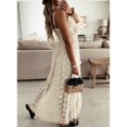 thumbnail image 3 of Women Summer Flowy Maxi Dress Spaghetti Strap V Neck Ruffle Hem Dress Lace Patchwork High Low Ruffle Dress, 3 of 4