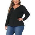 thumbnail image 4 of Agnes Orinda Women' s Plus Size Tshirt for Casual Tops Button Front Long Sleeve Tee Top 3X Black, 4 of 6