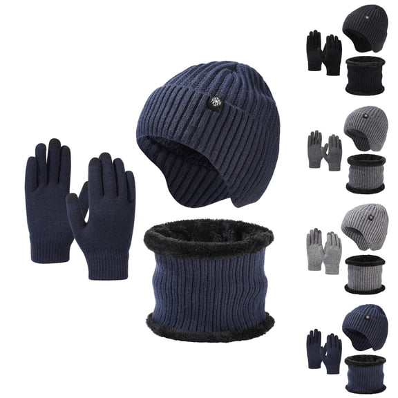 DcGZvy Women and Men Winter Hat Scarf Gloves Set of 3 Fleece Lined Knit Hat Warm Neck Scarf Gloves for Cold Weather