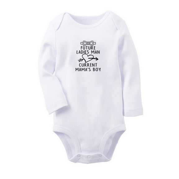 Future Ladies Man Current Mama's Boy Funny Rompers, Newborn Baby Unisex Bodysuits, Infant Jumpsuits, Toddler 0-12 Months Kids Long Sleeves Oufits (White, 6-12 Months)