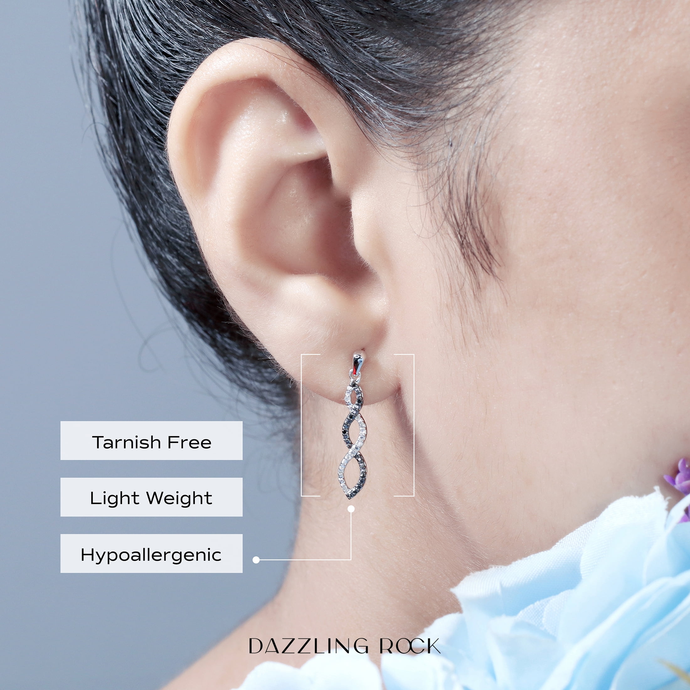 Dazzlingrock Collection 0.10 Carat (ctw) Round Black & White Diamond Ladies Infinity Swirl Dangling Earrings, 925 Sterling Silver