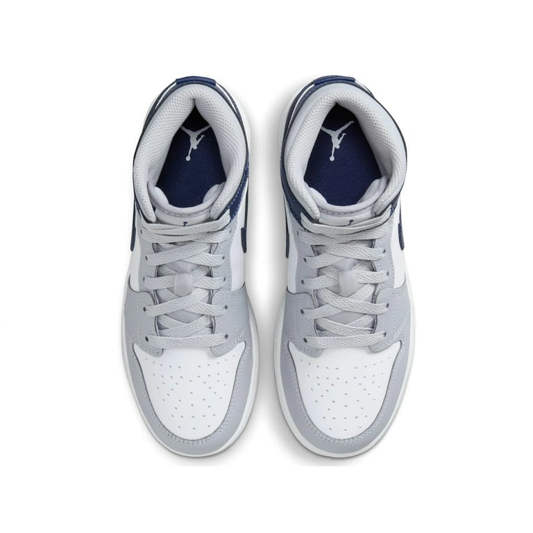 Big Kid's Jordan 1 Mid White/Midnight Navy-Wolf Grey (DQ8423