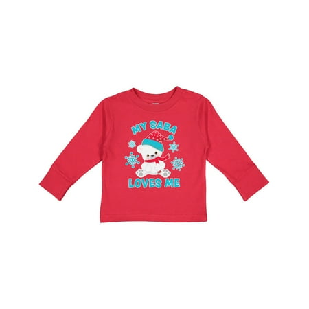

Inktastic Polar Bear My Saba Loves Me in Santa Hat with Snowflakes Gift Toddler Boy or Toddler Girl Long Sleeve T-Shirt