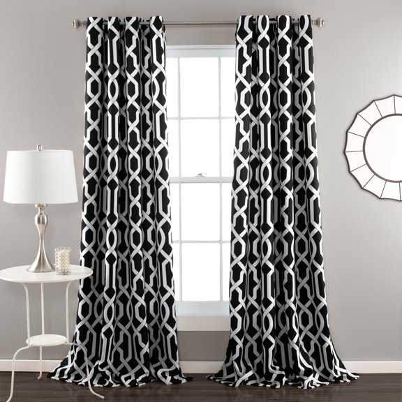 Lush Decor Edward Room Darkening 84" x 52" Trellis Black 100% Polyester Metal Grommets 2-Pc Set Window Panel