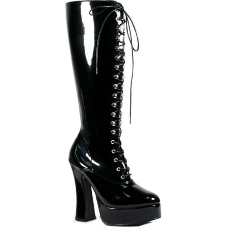 5 Inch Sexy Knee High Boots With Zipper Chunky Heel Platform Black Patent