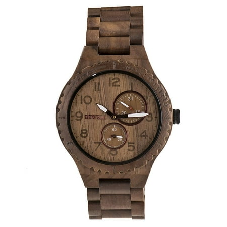 Wood Save The Date BEWELL ZS-W154A Men Wood Watch Quartz Movement Stopwatch Date Luminous Vintage Analog Wrist Watch ()