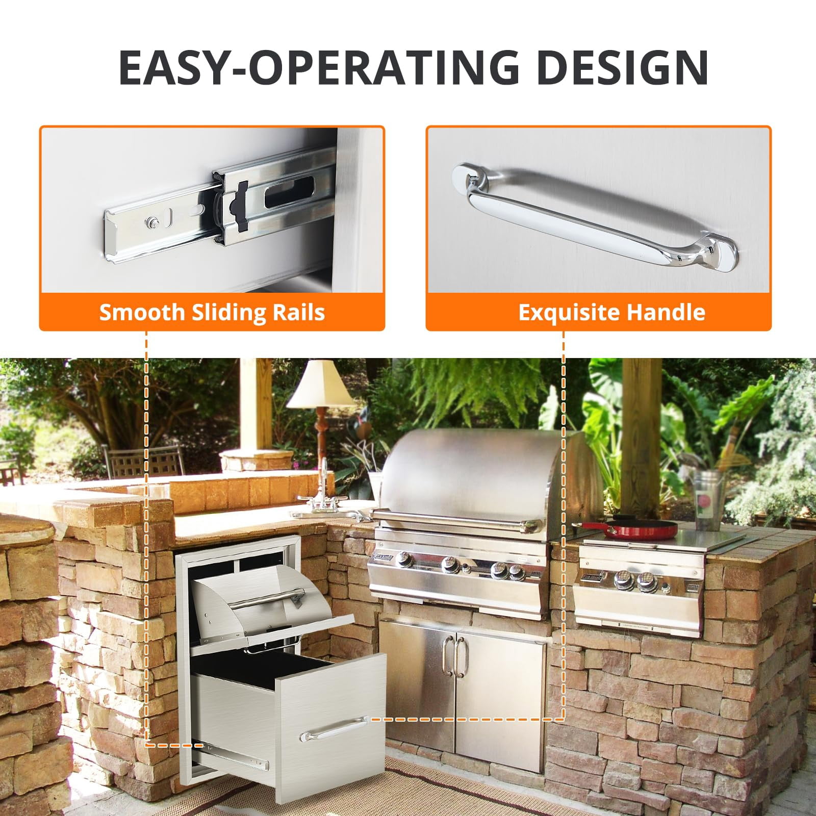 Towallmark 2-Layer Outdoor Kitchen Drawers – Stainless Steel BBQ Storage with Paper Towel Holder