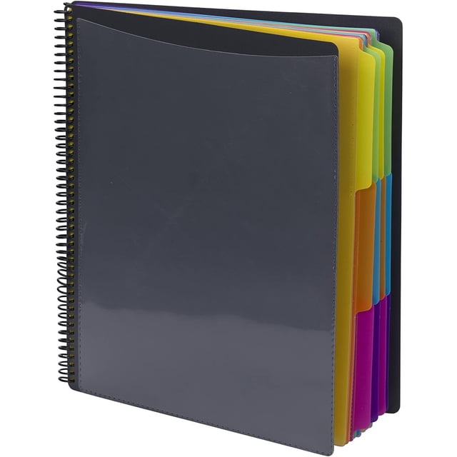 Nvzi 12 Pocket Poly Project Organizer, Letter Size, 1/3-Cut Tab, Gray with Bright Colors (A01)
