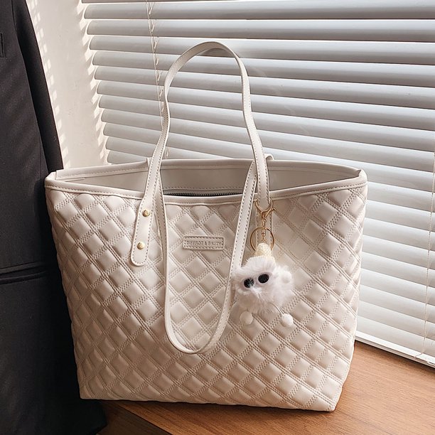 Bolso de mano acolchado para mujer, bolso de mano cuadrado de PU informal, bolso de compras (blanco)
