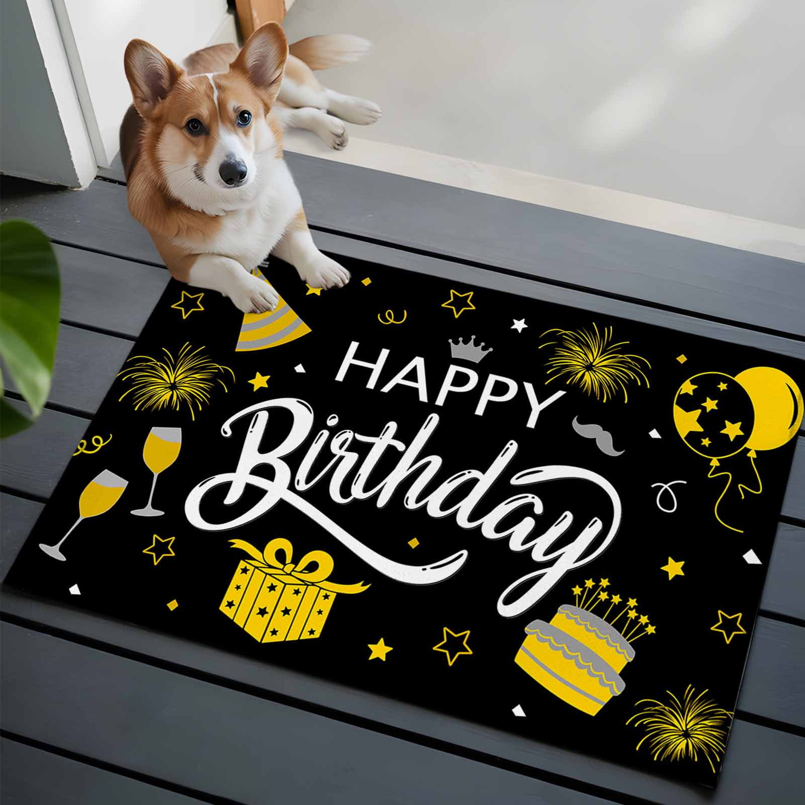Happy Birthday 2x3 Area Rugs for Living Room Cake Firwoks Black Non Slip Floor Mat Washable Low-Profile Indoor Carpet for Bedroom Dining Room Bathroom