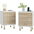 thumbnail image 3 of Tribesigns 3-Drawer Nightstand, White & Light Brown Nightstand, Bedside Table with Storage and Gold Legs, Night Side Table for Bedroom, Dorm, 3 of 5