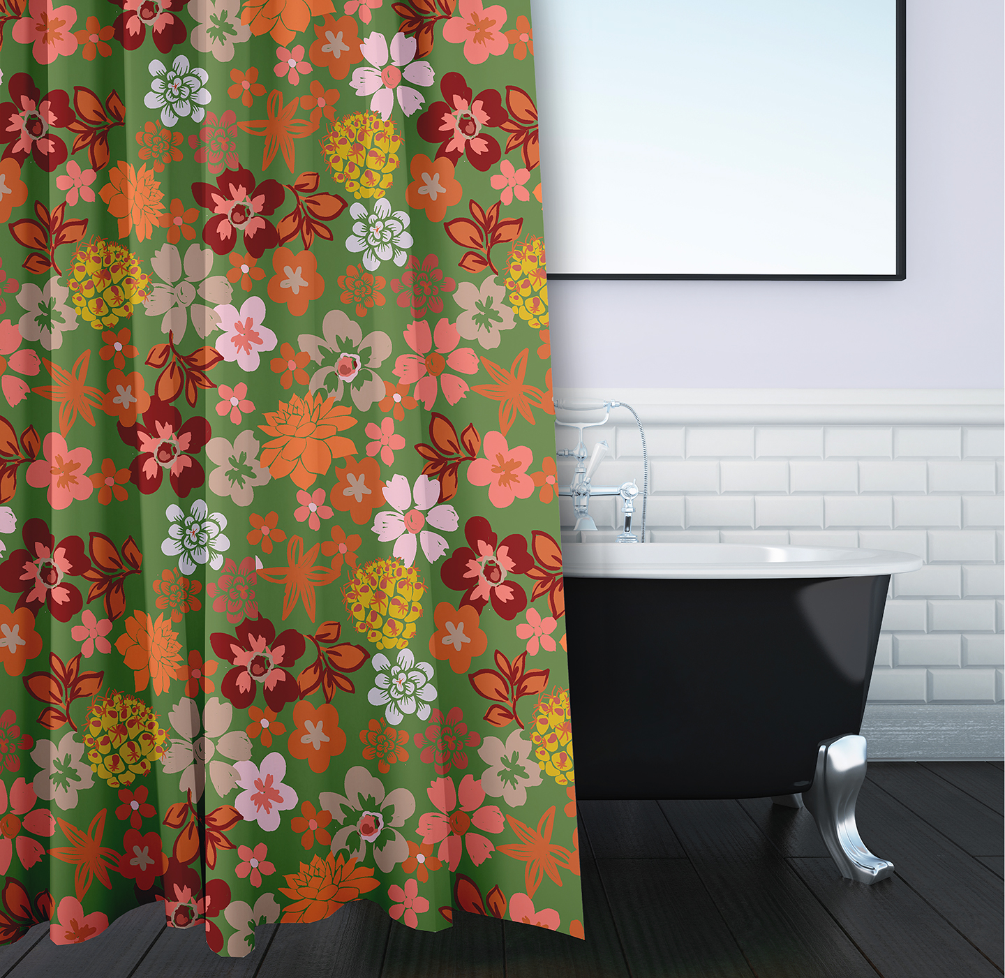 Simply Daisy 70" W x 73" L Succulent Garden Polyester Shower Curtain, Scallion [1 Ct]