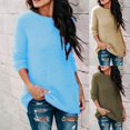 thumbnail image 4 of Suéter elegante de otoño para mujer, suéter cálido de color sólido, cuello redondo, manga larga, suéter de punto, blusa de talla grande, ropa hipster para mujer, 4 of 5