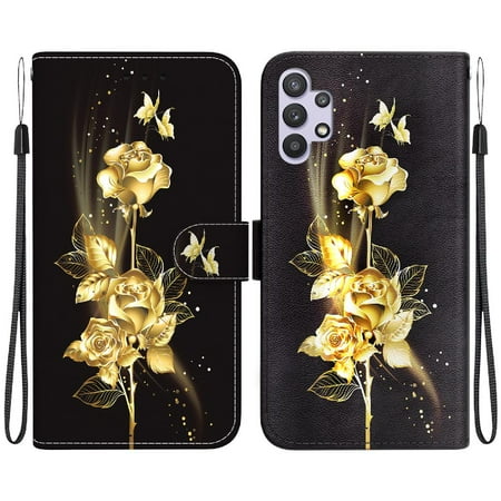 

Case for Samsung Galaxy A32 5G Butterfly Flower Painted Wallet Magnetic Closure PU Leather Card Slots