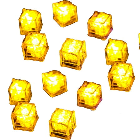 

12 Pack Rainbow Flashing LED Ice Cube for Drinks with Glowing Changing Lights Yellow