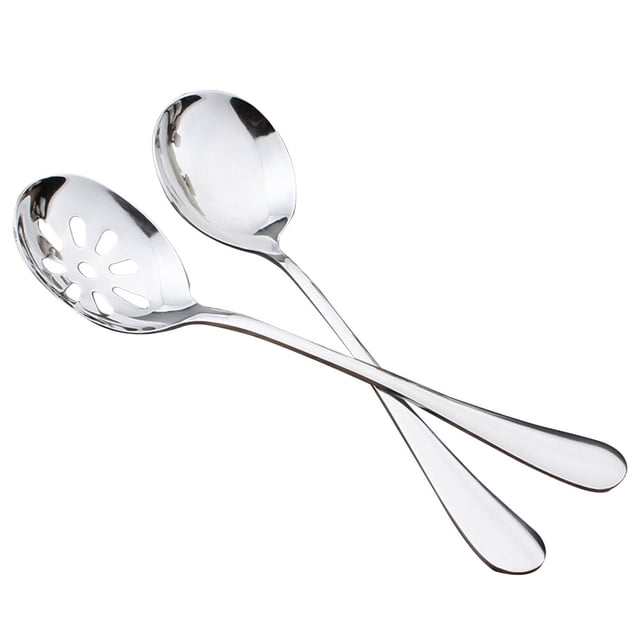 EeaseMX cucharas pequeñas y coladores de acero inoxidable para servir comida occidental (2 cucharas pequeñas y 2 coladores)