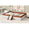 thumbnail image 3 of DreamBuck Queen Size Floor Bed for Teens, PU Leather Upholstered Daybed with Stairs, Fence and Wood Slats Support, Montessori Bed Frame for Bedroom, Teens, No Box Spring Needed, 3 of 9