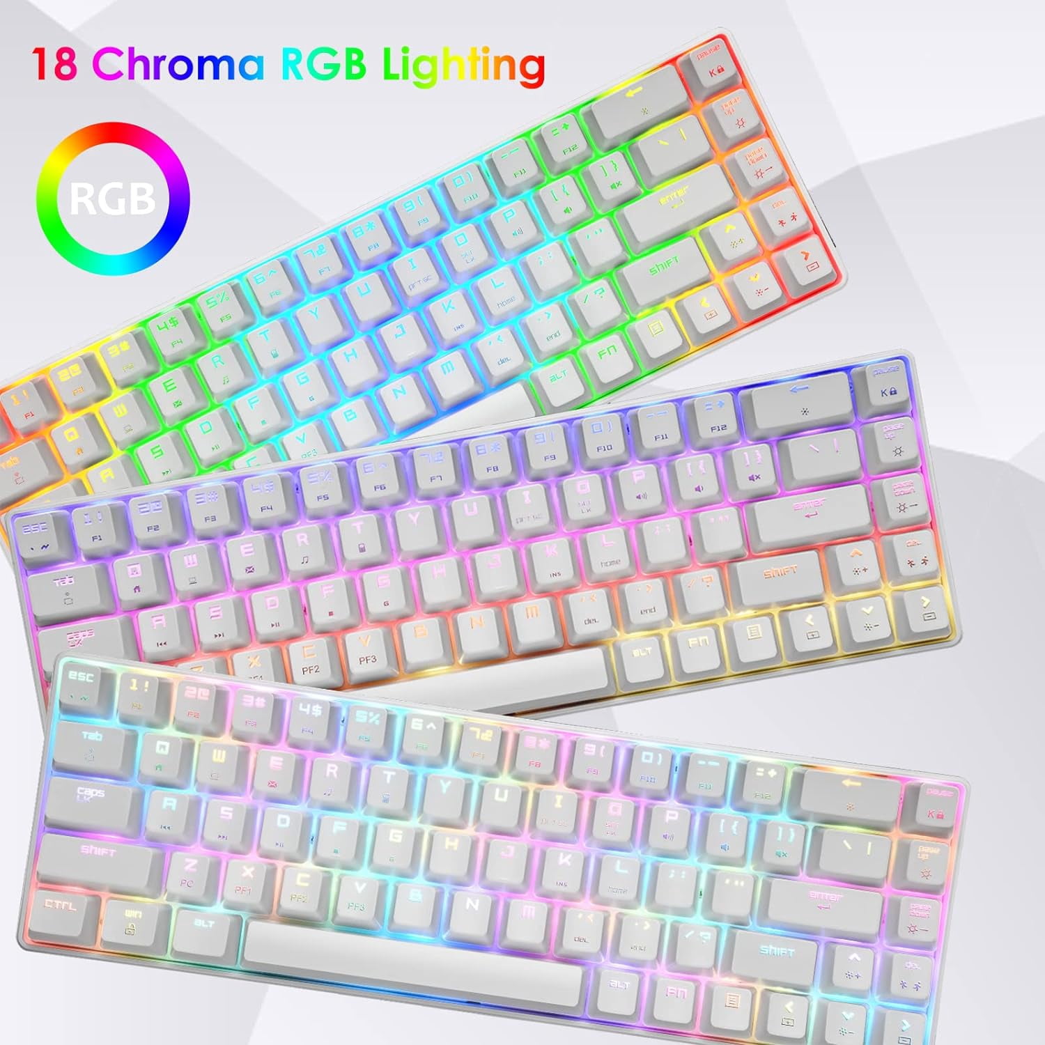 60% Mechanical Gaming Keyboard Red Switch Mini 68 Keys Wired Type C 18 Backlit Effects,Lightweight RGB 6400DPI Honeycomb Optical Mouse,Gaming Mouse pad for Gamers and Typists (White)