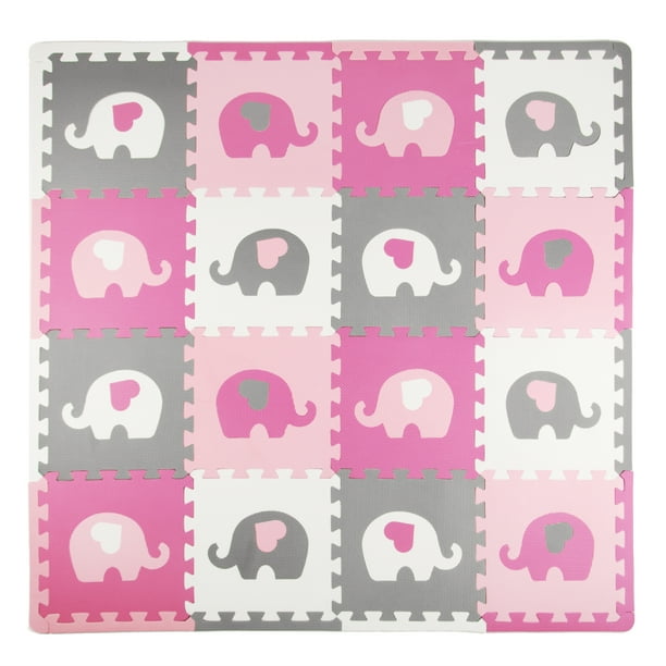 Tadpoles Elephant & Heart Foam Play Mat Set, 16 Pieces