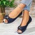 thumbnail image 5 of Gpaecead Women's Metal Bow Flat Shoes Open Toe Faux Suede Soft Sole Elegant Versatile Comfort Slip On Shoes For Work, Navy, 5 of 8