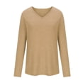 thumbnail image 7 of Idoravan Womens Tshirts V Neck Long Sleeve Tops Tee Solid Color Blouse Womens Winter Sexy V Neck Long Sleeve Tops Regular Blouse Beige S, 7 of 7