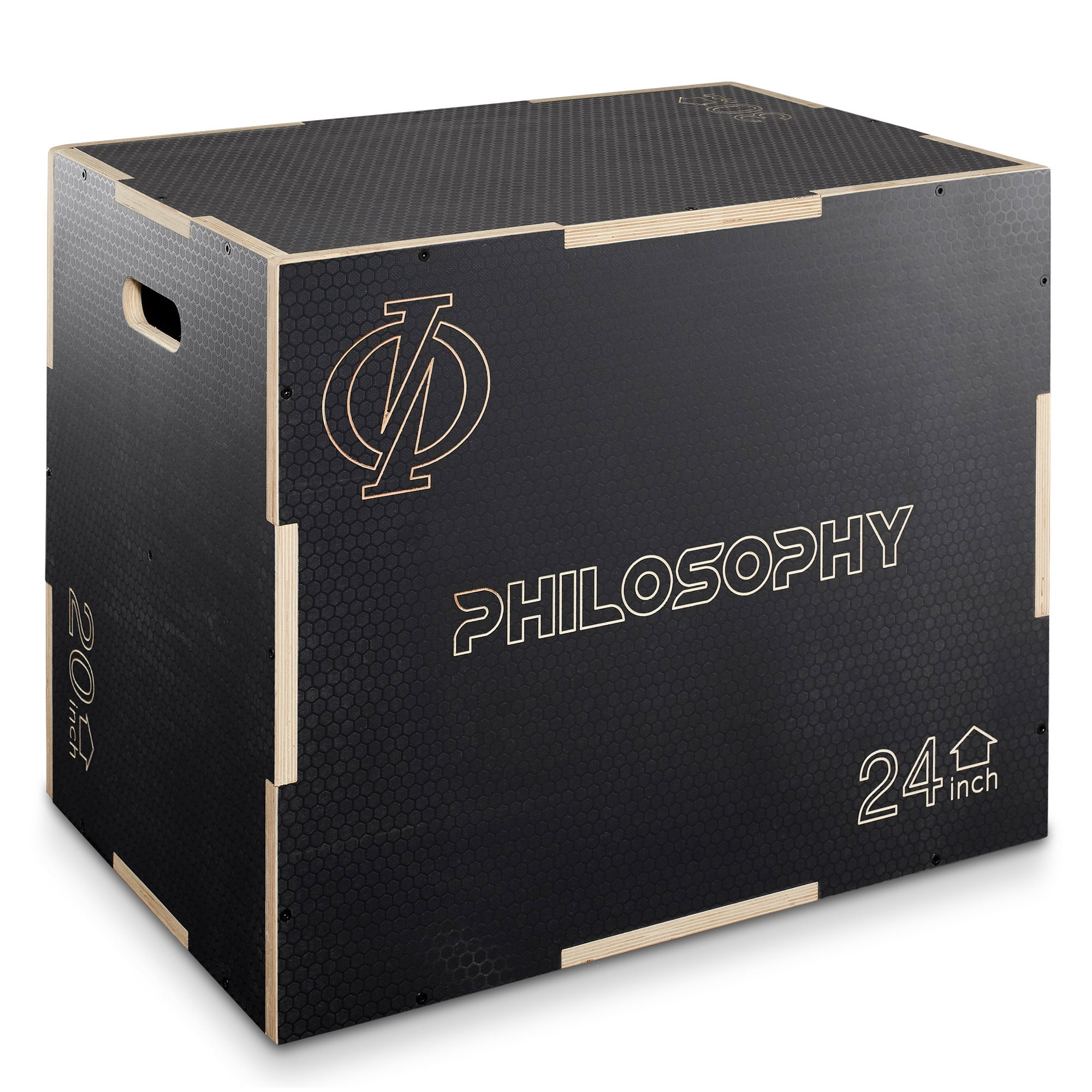 Philosophy Gym 3-in-1 Non-Slip Wooden Plyo Box - 30" x 24" x 20", Wood Plyometric Jump Box for Home Gym, HIIT, Step-Ups, and Strength Training - Black