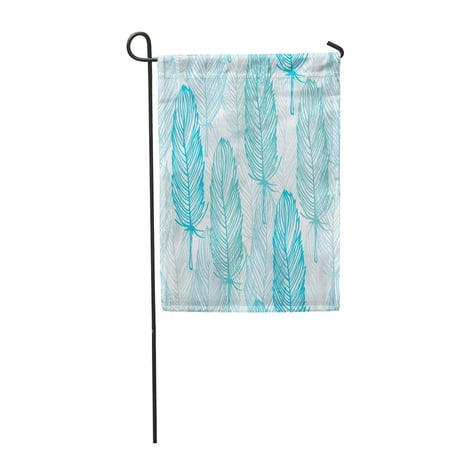 SIDONKU Colorful Blue Outline Feather Hand Drawn Beautiful Beauty Bird Color Drawing Graphic Line Garden Flag Decorative Flag House Banner 12x18 inch