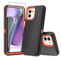 Xhy Moto G Play 2024 Case with Screen Protector Military Grade Heavy Duty Protection 3 in 1 Shockproof Armor Rugged Durable for Motorola G Play 2024 Phone - Black Orange