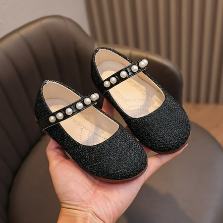 

GUOBIOZIY Little Girls Dress Shoes Sequin Non-slip Flats Princess Shoes for Toddler/Little Kid/Big Kid（Black 2-2.5 Y）