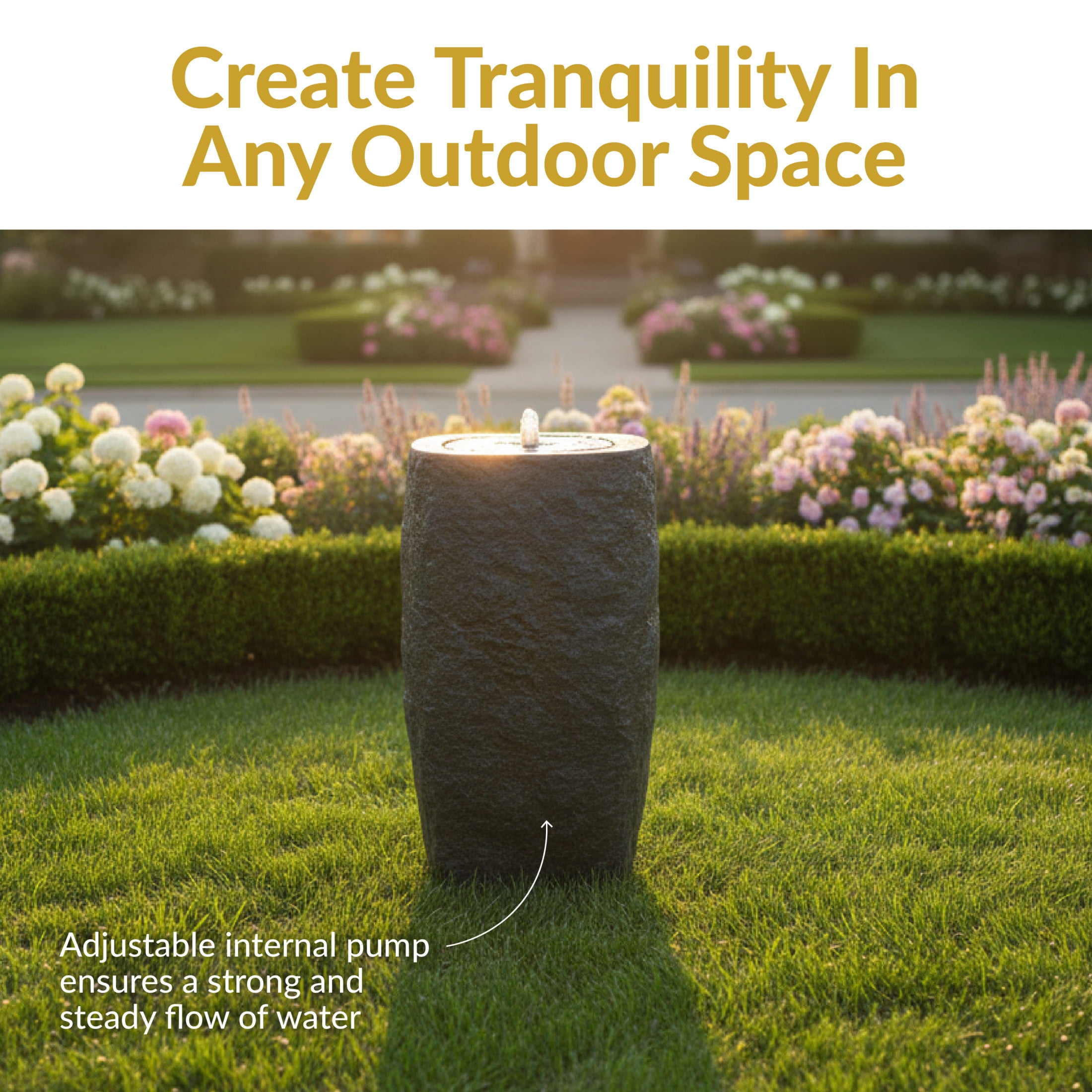 Sunnydaze Cylinder Gray Outdoor Bubble Fountain, LED Light