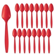 Party City Disposable Plastic Spoons, 16 Count (Red) - Go Brightly Heavy Duty Classic Reuseable Plastic Spoons - Premium Party Supplies Cutlery