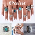 thumbnail image 2 of 8 Piece Vintage Anillo Set Gemstone Boho Finger Anillos de las mujeres del dedo medio Estética calado Anillos grabados Anillos de diamantes de imitación, 2 of 8